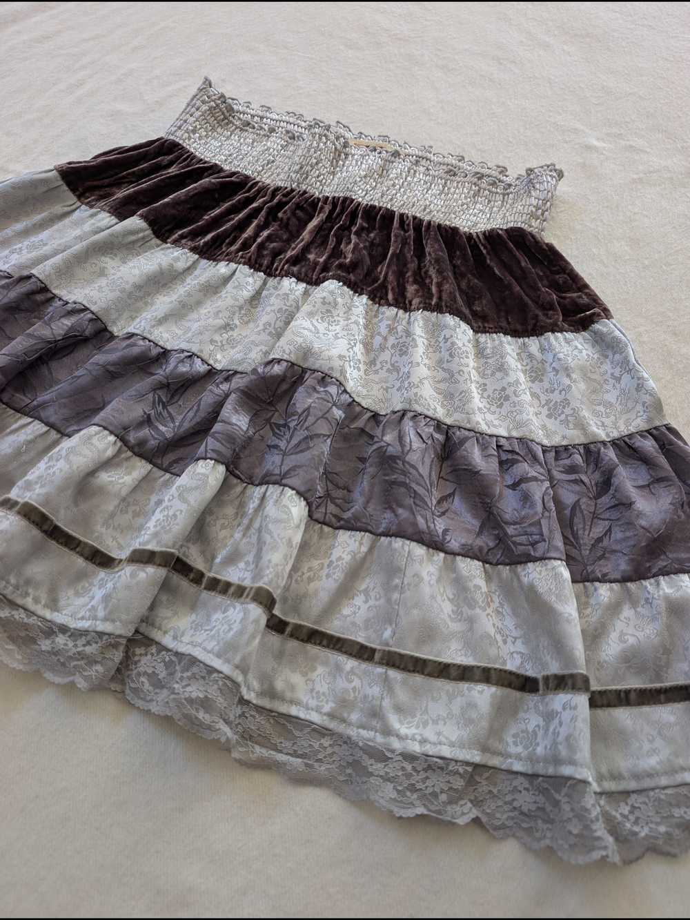Free people Y2K Tiered Skirt Velvet Floral Boho Smocked Grunge Fairycore M